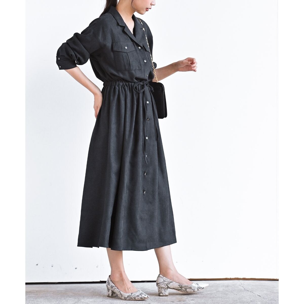 ダブルポケット 半袖 シャツワンピース ロングスカート M031820 6color/S-LLsize》ダブルポケットシャツワンピース【吸水速乾/防