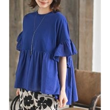 布帛×カット切替フレアー袖プルオーバー