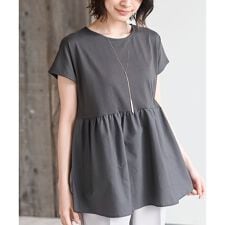 異素材切替ペプラムTシャツ