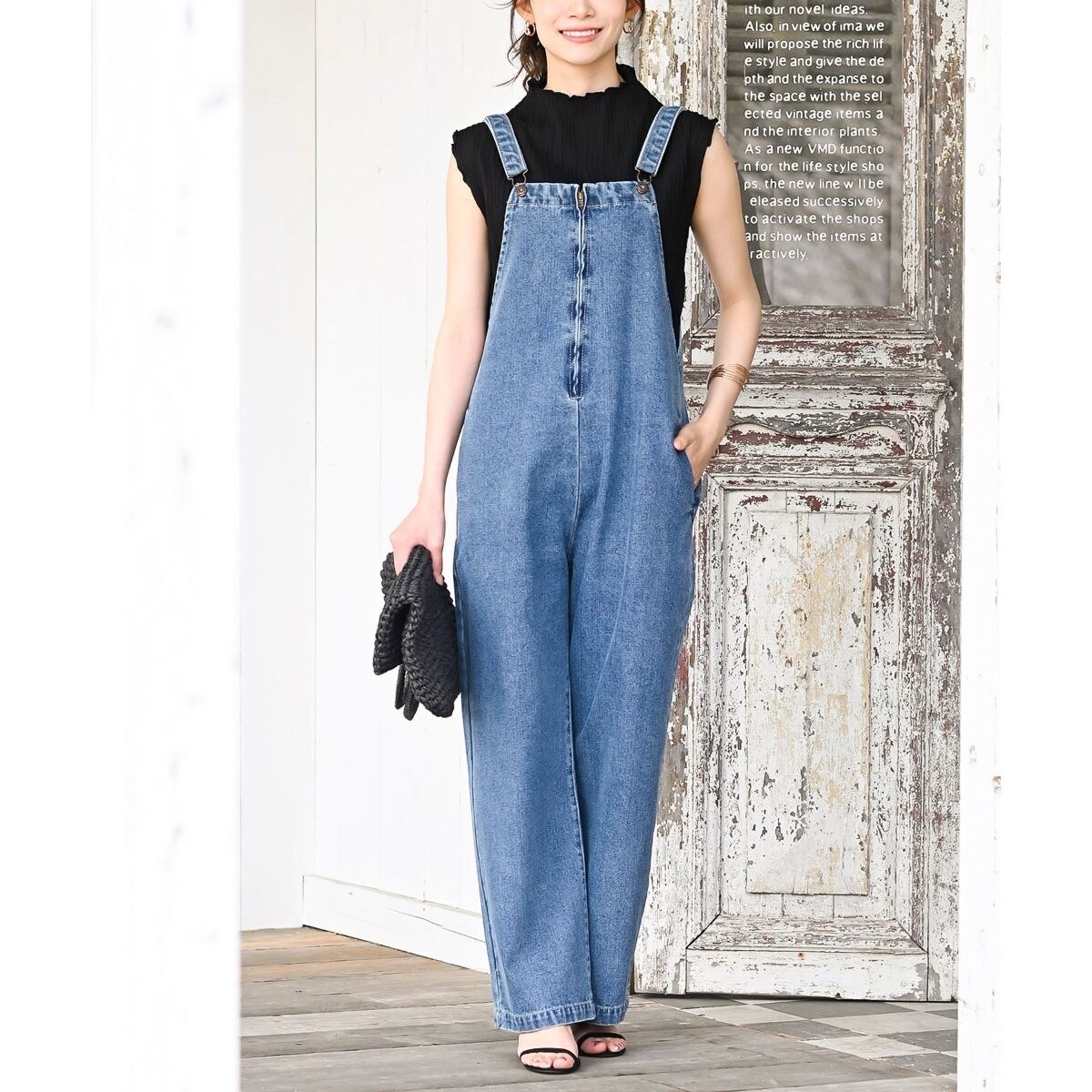 ISAMU KATAYAMA BACKLASH - LINEN OVERALLS （BLACK） / リネン