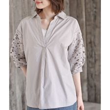 レース7分袖スキッパーチュニック