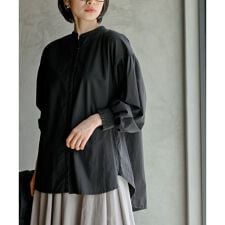 バンドカラーボリューム袖ブラウス