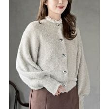 ハートボタンラメフェザークルーネックカーディガン