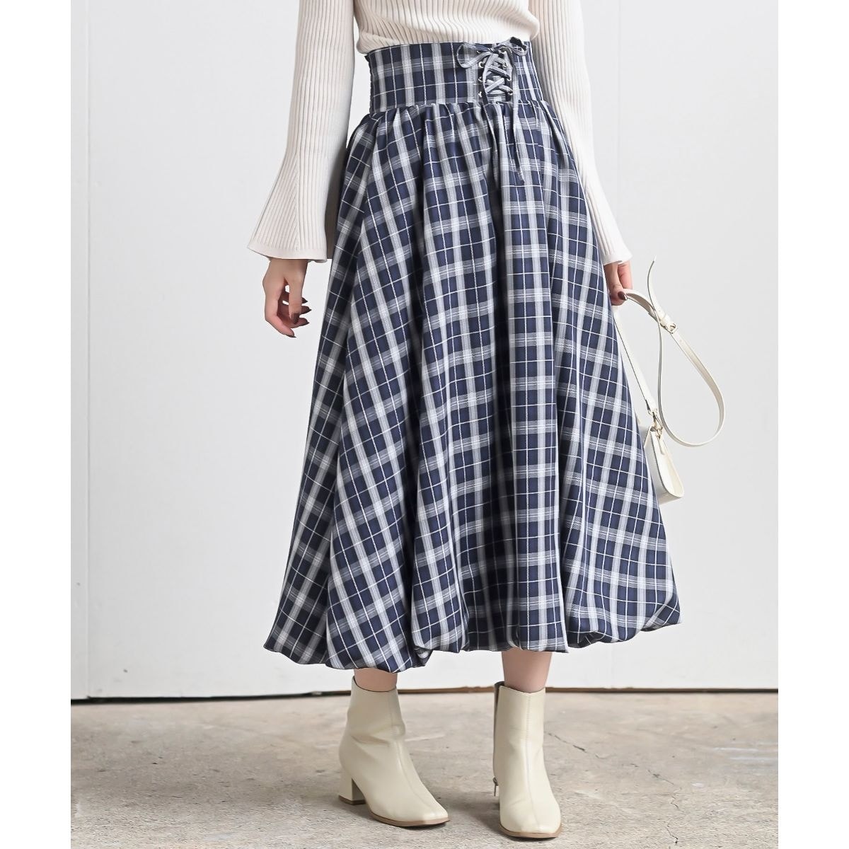 チェック柄レースアップバルーンスカート | アール・ピー・エス(r.p.s