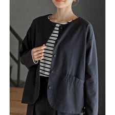 麻混ノーカラージャケット