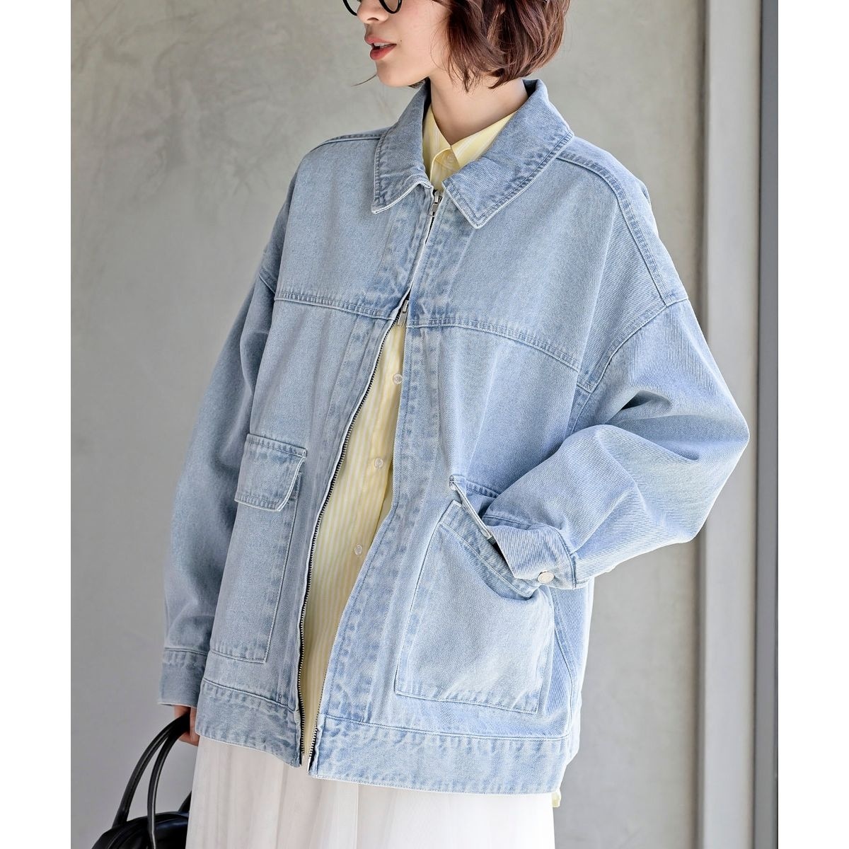 SHIPS any: ノーカラー デニム ブルゾン［SHIPS any DENIM