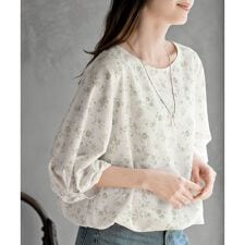 花柄7分袖バルーンブラウス