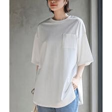 ポケット付き裾ラウンドTシャツ