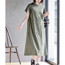 マーセライズ加工袖タック半袖カットワンピース