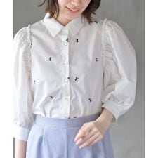 刺繍ボリューム6分袖ブラウス