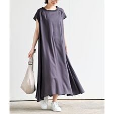 リブ切替レーヨンワイドワンピース