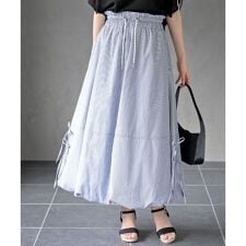 ストライプサイドリボンバルーンロングスカート