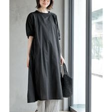 リブ使い5分袖ワンピース