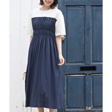 カットレイヤー風ドッキングシャーリングワンピース