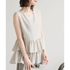 麻調シアーフリルノースリブラウス