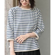 リブ切替7分袖ボーダーT