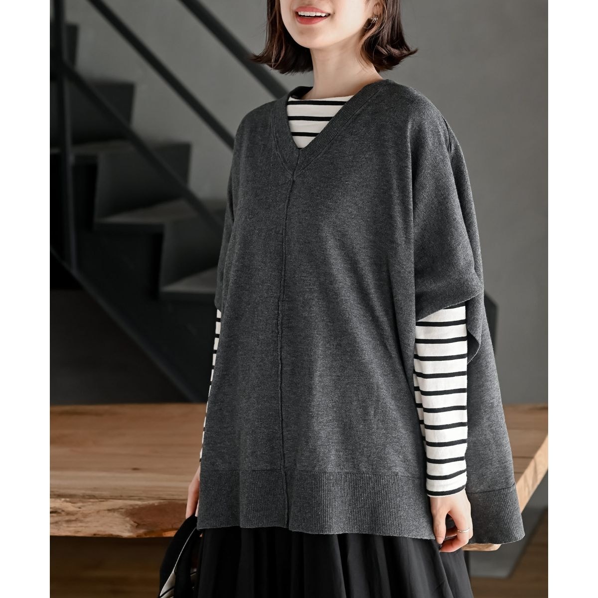 ベスト ジレ フレンチスリーブチュニックニット レディース my002-01.jpg