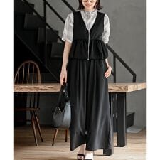 バルーンショートベスト+ワイドパンツセットアップ