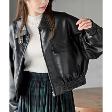 合皮ショート丈ブルゾン