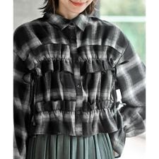 起毛チェックフリルシャツ