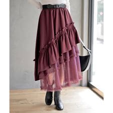 アール・ピー・エス(r.p.s)のチュールフリル切替アシメトリースカート