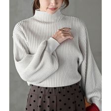 アール・ピー・エス(r.p.s)のボリューム袖ボトルネックラメリブニットプルオーバー