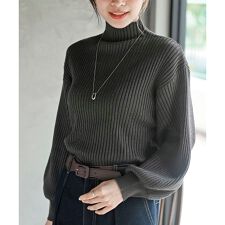 アール・ピー・エス(r.p.s)のボリューム袖ボトルネックラメリブニットプルオーバー