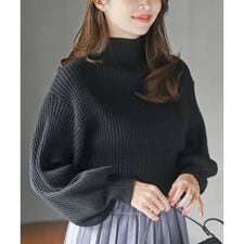 アール・ピー・エス(r.p.s)のボリューム袖ボトルネックラメリブニットプルオーバー