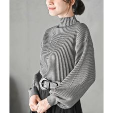 アール・ピー・エス(r.p.s)のボリューム袖ボトルネックラメリブニットプルオーバー