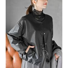 合皮ノーカラーバルーン袖ブルゾン