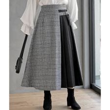 グレンチェック×ピーチ起毛サイドプリーツスカート