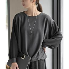 ネックレス付き異素材切替裾タックプルオーバー