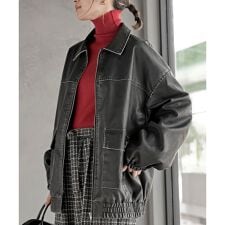 アール・ピー・エス(r.p.s)のフェイクレザーステンカラーブルゾン