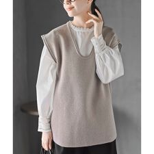 ボリューム袖ブラウス+ニットベストアンサンブル
