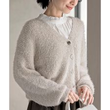 シャギーVネックショートカーディガン