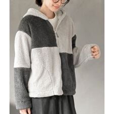 ボアフリース切替配色フードジャケット