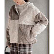 ボアフリース切替配色フードジャケット