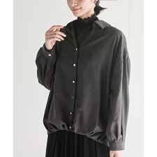 BACKレースアップ細コール裾タック多釦ブラウス