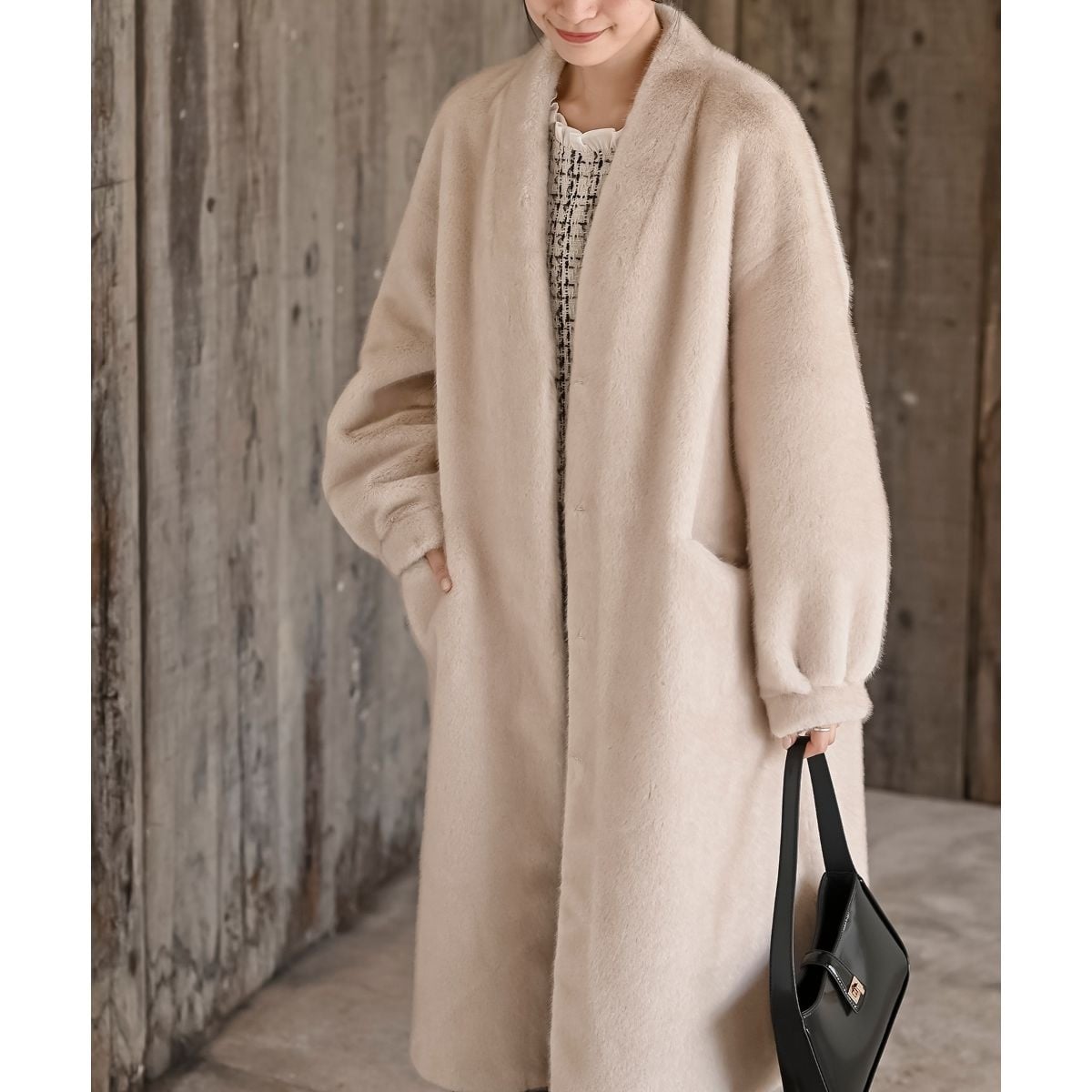 5colorXS-LLsize》ウール混ノーカラーショートコート | インデックス