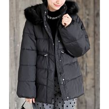 ベルト付き中綿フードフェイクファーミドルコート