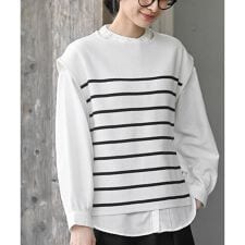 ボーダーニットベストブラウスアンサンブル