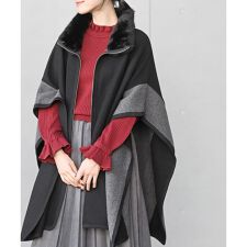 アール・ピー・エス(r.p.s)のフェイクファーネック配色ポンチョコート
