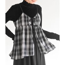 アール・ピー・エス(r.p.s)のフロントリボン起毛チェックキャミソール