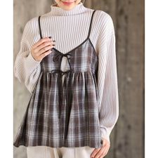 アール・ピー・エス(r.p.s)のフロントリボン起毛チェックキャミソール