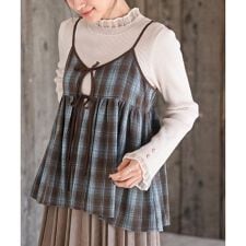 アール・ピー・エス(r.p.s)のフロントリボン起毛チェックキャミソール