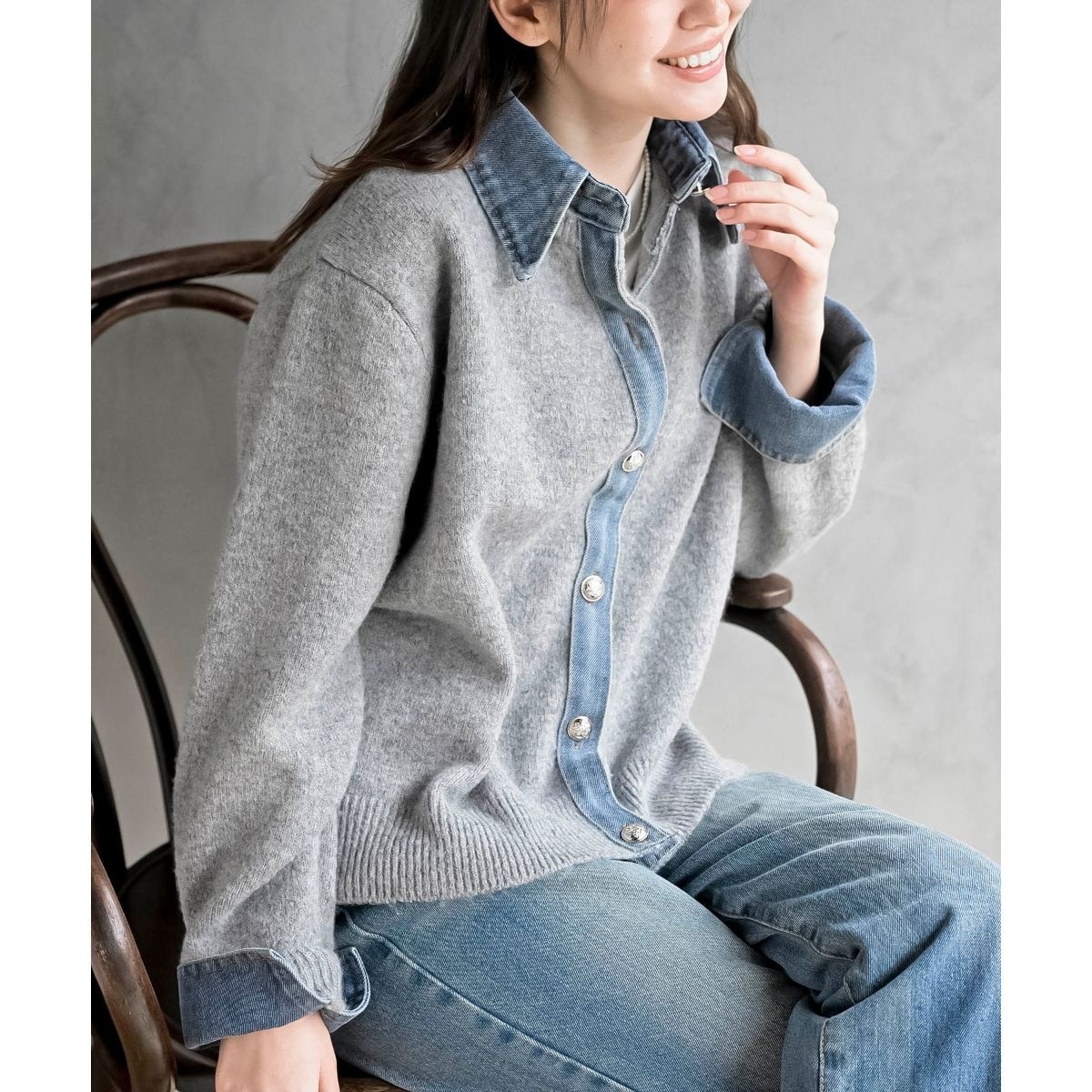 デニム切替レイヤード風ニットカーディガン | アール・ピー・エス