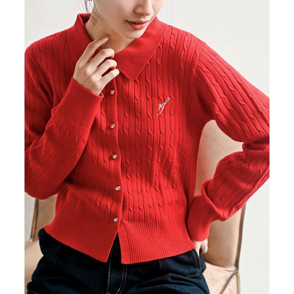 ポロ ラルフローレン ワンポイント ケーブルニット カーディガン 赤 ケーブルポロニットカーディガン | アール・ピー・エス(r.p.s