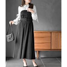 異素材切替リボン袖ドッキングワンピース