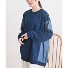 インディゴ裏毛サイド切替ワイドプルオーバ