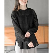 レースノーカラーブラウス